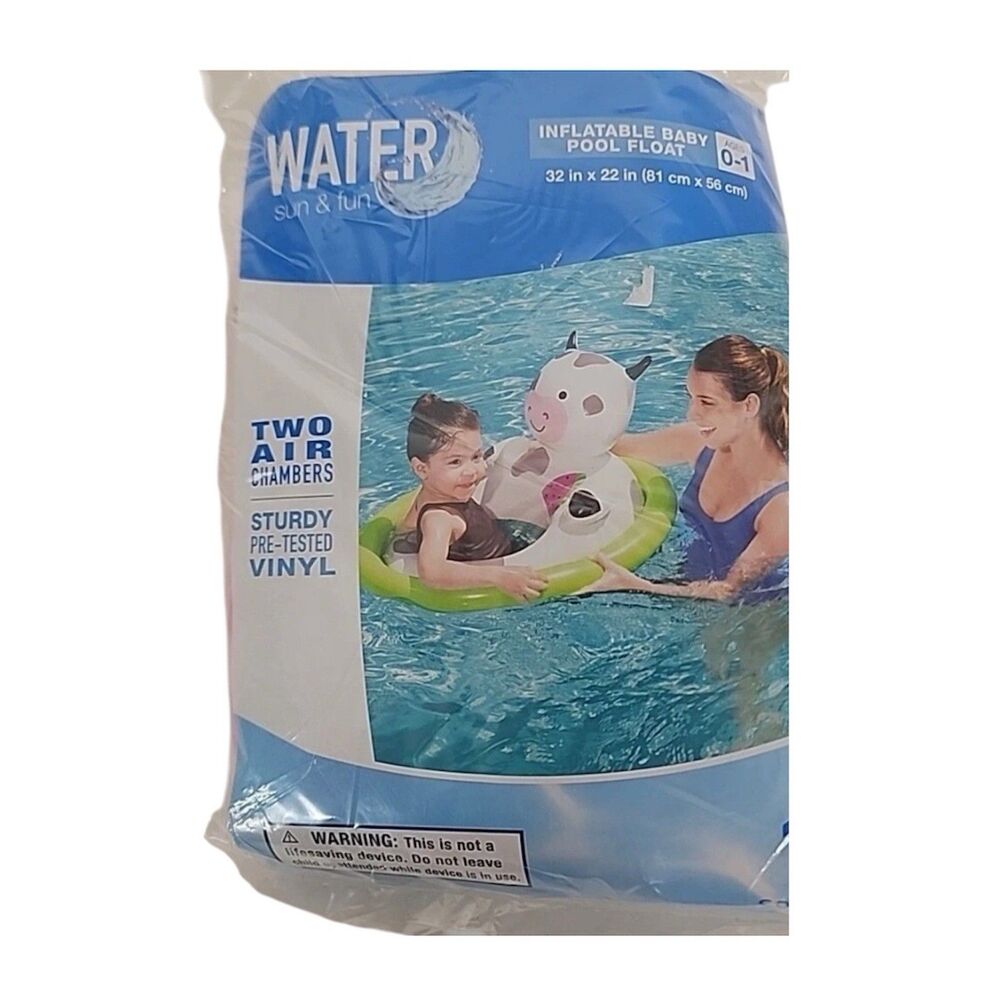 Water Sun and Fun Inflatable Baby Pool Happy Cow Float-32in x 22in- Ages 0-1